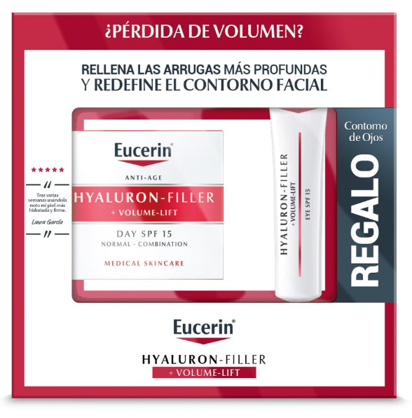 EUCERIN HYALURON FILLER + VOLUME LIFT SPF15 50ML PIEL SECA+ CONTORNO DE OJOS DE REGALO